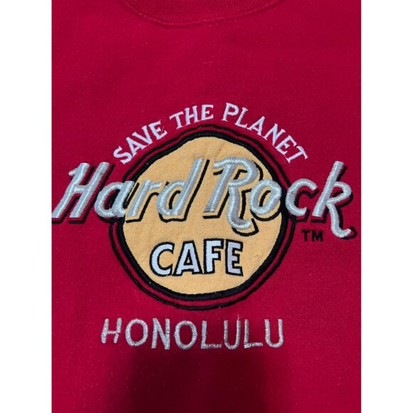 Vintage Hard Rock Cafe Honolulu Embroidery Red Crewneck Sweatshirt Large 90's - Picture 5 of 7